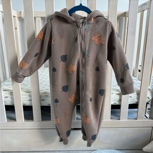 Brown Leaf Print Baby Onesie